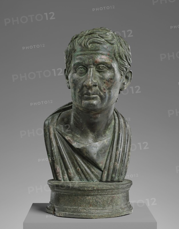 Bust of Menander; 25 B.C. - A.D. 50; Bronze; 17 × 8.1 cm, 6 11,16 × 3 3,16 in