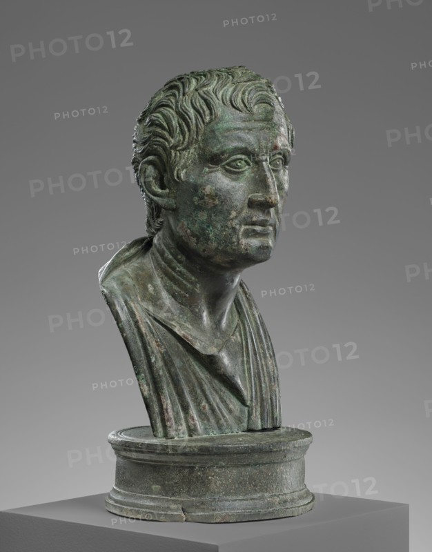 Bust of Menander; 25 B.C. - A.D. 50; Bronze; 17 × 8.1 cm, 6 11,16 × 3 3,16 in