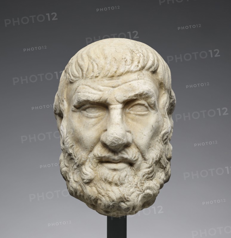 Head of a Greek Philosopher or Poet; Rome, Italy, Europe; 2nd century; Marble, white; 28 × 19.5 × 25 cm
