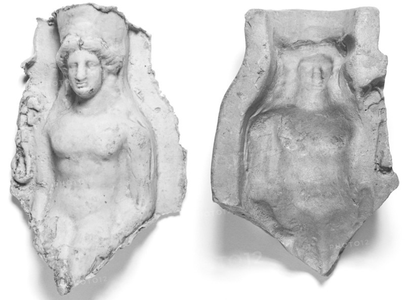 Mold of the Torso and Head of a Frontal Seated Female Wearing a Polos; Tarentum, Taras, South Italy, Europe; 4th century B.C