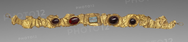 Gold Diadem with Glass Inlays; Eastern Mediterranean; 50 - 25 B.C; Gold, garnet, and glass; 37 cm, 14 9,16 in