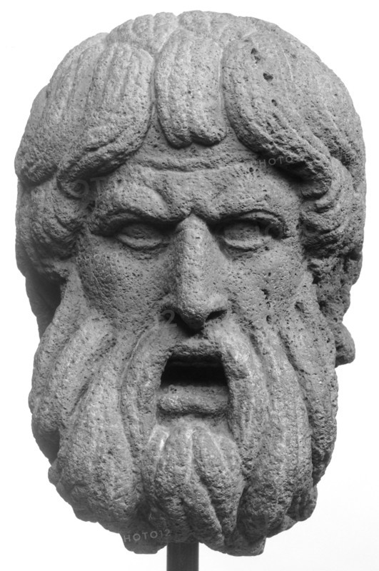 Portrait of Thespis, ?, Roman Empire; 1st–2nd century A.D; Hauran Basalt; 29.5 cm, 11 5,8 in