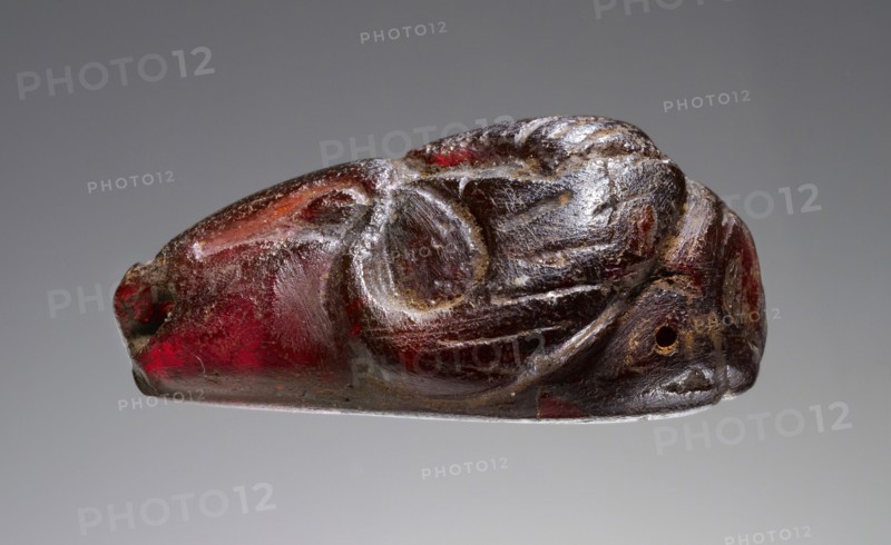 Finial(?): Ram's Head; Italy; 500 - 400 B.C; Amber; 27 × 29 × 41 mm, 1 1,16 × 1 1,8 × 1 5,8 in