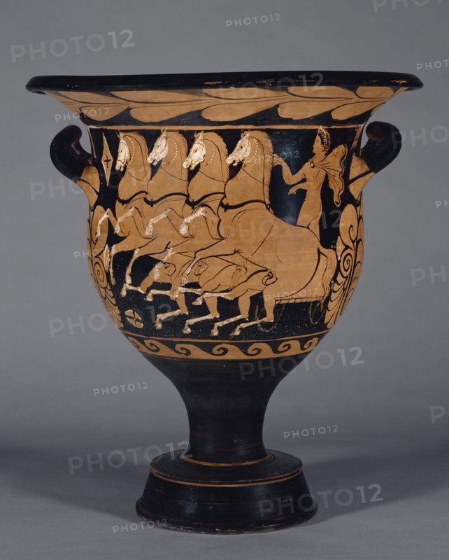 Campanian Bell Krater; Branicki Painter; Campania, South Italy; about 320 B.C; Terracotta; 43.8 × 40.6 cm, 17 1,4 × 16 in