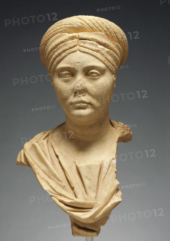 Portrait Bust of a Roman Matron; Alexandria, Egypt; 140 - 150; Marble; 53 × 30 × 23 cm, 20 7,8 × 11 13,16 × 9 1,16 in