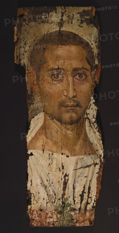 Mummy Portrait of a Bearded Man; Egypt; about 225 - 250; Encaustic on wood; 47.5 × 19 cm, 18 11,16 × 7 1,2 in
