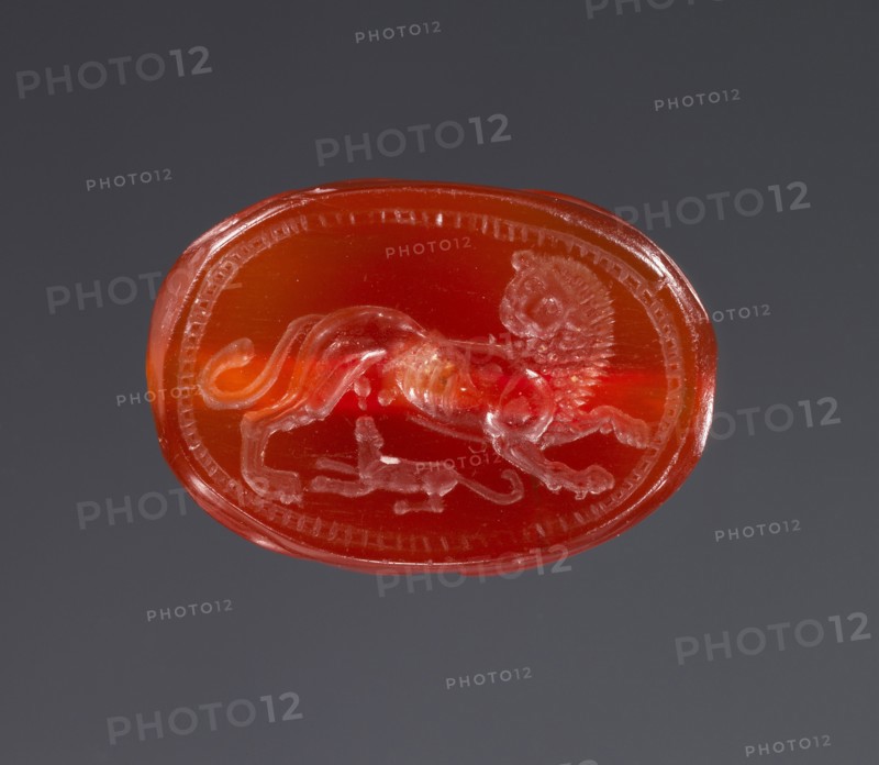 Gem Engraved with a Lion; Greece; early 5th century B.C; Carnelian; 0.9 × 1.3 × 1.1 cm, 3,8 × 1,2 × 7,16 in