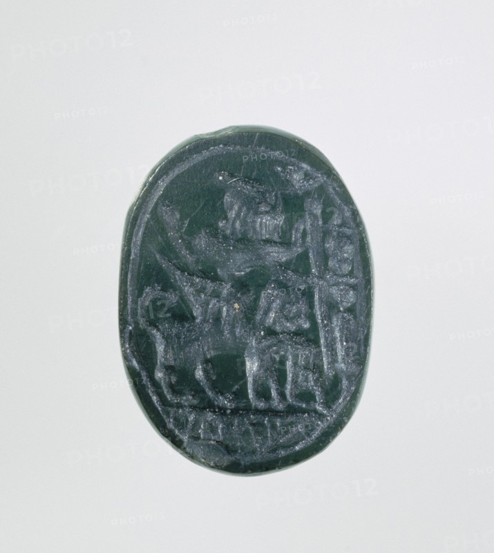 Scarab; 6th - 5th century B.C; Green jasper; 0.8 × 1.3 × 1 cm, 5,16 × 1,2 × 3,8 in
