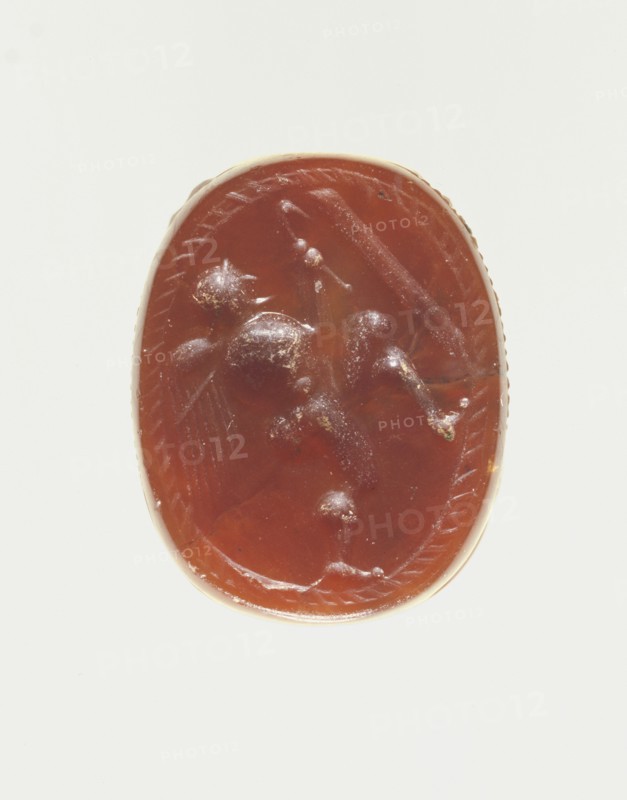 Scarab; Etruria; 4th century B.C; Carnelian; 0.8 × 1.5 × 1.2 cm, 5,16 × 9,16 × 1,2 in