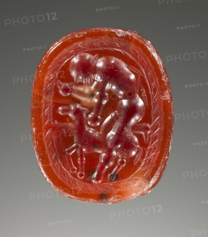 Scarab; Etruria; 4th century B.C; Carnelian; 1.1 × 1.7 × 1.4 cm, 7,16 × 11,16 × 9,16 in