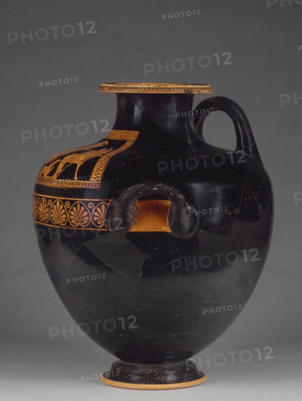 Vessel with Youths and Their Dogs; Attributed to Kleophrades Painter, Greek, Attic, active 505 - 475 B.C., Athens, Greece; 500