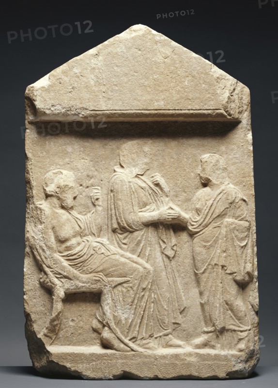 Grave Stele of a Young Woman; Greece, Attica, about 420 B.C; Marble; 77.5 × 51.4 × 10.8 cm, 30 1,2 × 20 1,4 × 4 1,4 in