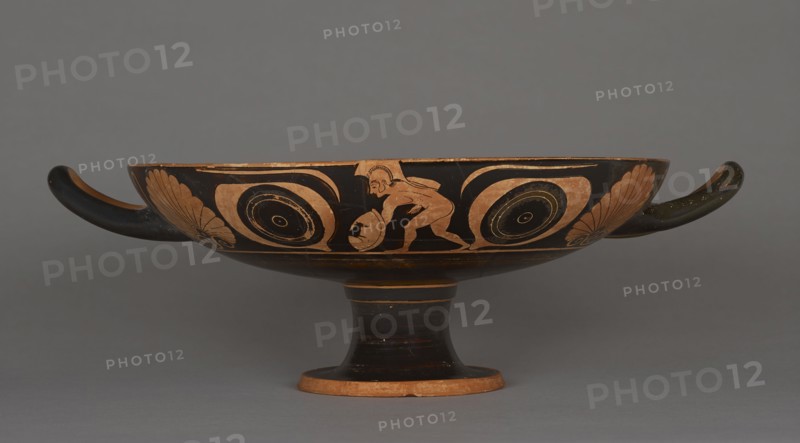Attic Bilingual Eye Cup; Possibly Pheidippos; Athens, Greece; about 510 B.C; Terracotta; 13.2 × 31.7 cm, 5 3,16 × 12 1,2 in