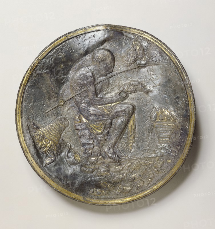 Plate with a Fisherman; Eastern Mediterranean; 500 - 600; Silver with gilding; 41.3 cm, 16 1,4 in