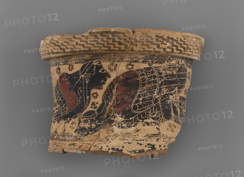 Black-Figure Neck Amphora Fragment; Attributed to Nessos Painter, Greek, Attic, active about 620 - 600 B.C., Attica, Greece