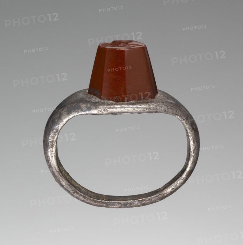 Engraved Gem Inset Into A Ring; 3rd century; Gem: red jasper; ring: silver; 0.9 × 0.7 × 0.7 cm, 5,16 × 5,16 × 1,4 in