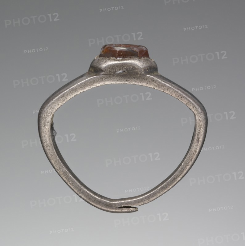 Engraved Gem Inset Into A Ring; 3rd century; Gem: carnelian; ring: silver; 0.7 × 0.6 × 0.3 cm, 1,4 × 3,16 × 1,8 in