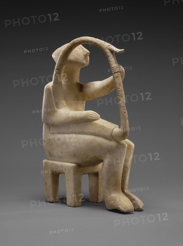Harp Player; Cyclades, Greece; 2700 - 2300 B.C; Marble; 35.8 × 9.5 × 28.1 cm, 14 1,8 × 3 3,4 × 11 1,16 in