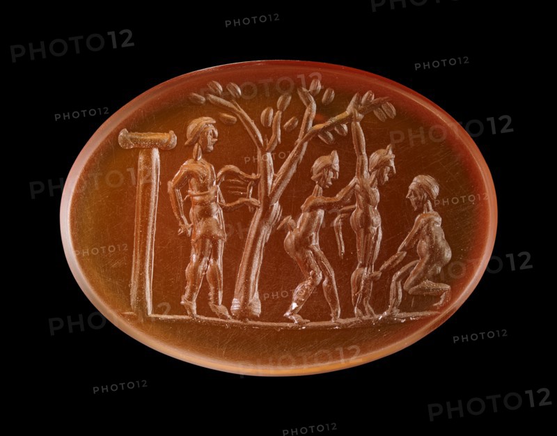 Engraved Gem with the Flaying of Marsyas; 1st century; Carnelian; 1.8 × 1.3 × 0.3 cm, 11,16 × 1,2 × 1,8 in