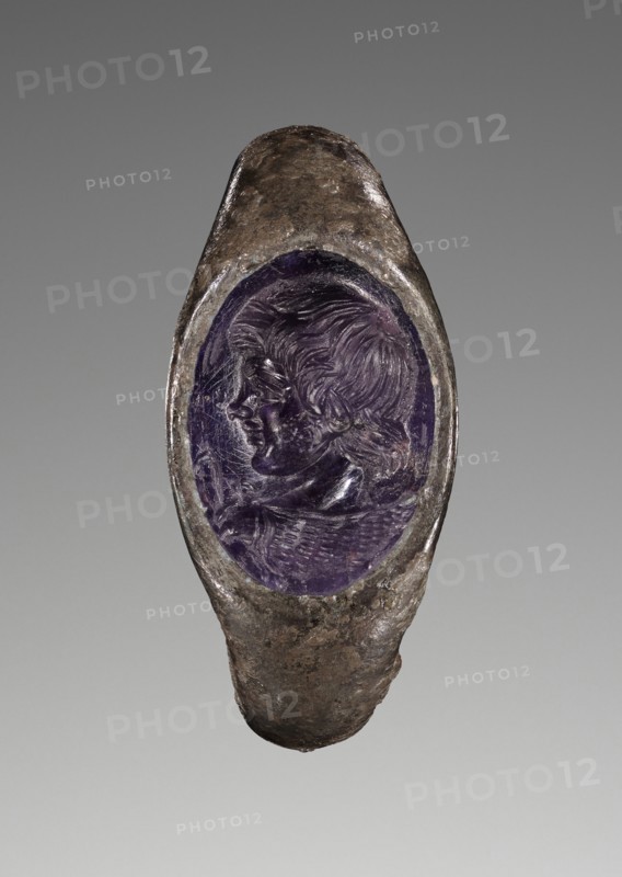 Engraved Gem with the Bust of a Young Satyr inset into a Ring; 1 - 25; Gem: amethyst; ring: silver; 1.3 × 0.9 cm, 1,2 × 3,8 in