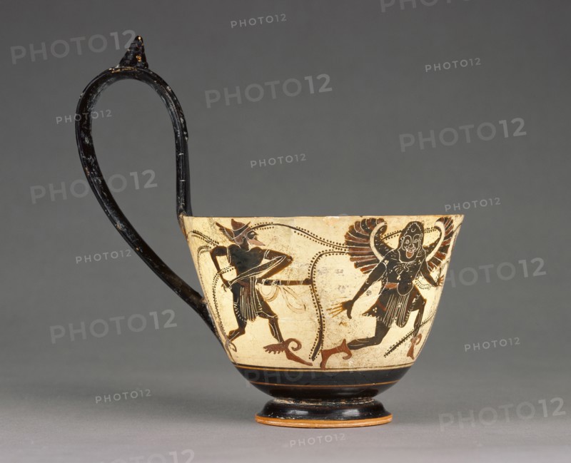 Ladle with Perseus Chasing Gorgons; Attributed to near the Theseus Painter, Greek, Attic, active about 510 - about 490 B.C