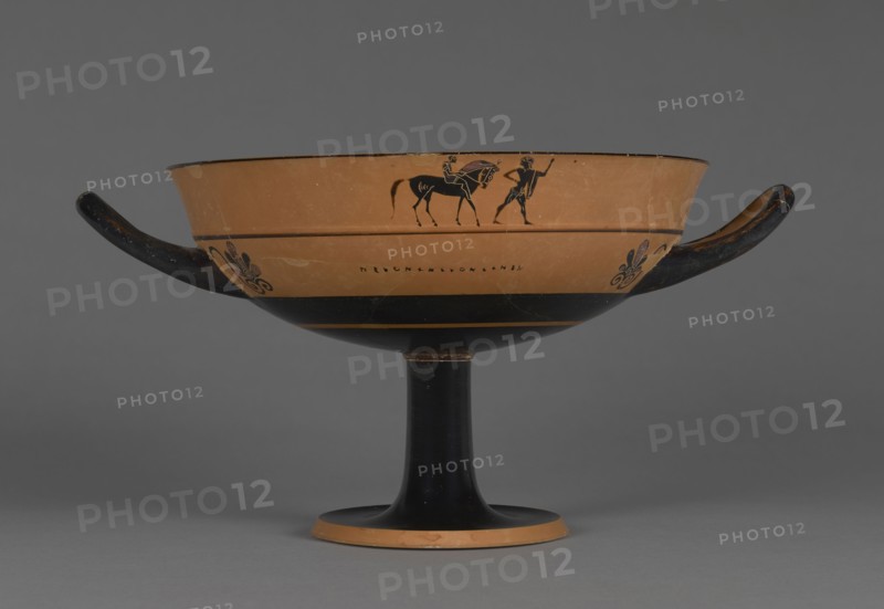 Attic Black-Figure Lip Cup; Athens, Greece; about 530 B.C; Terracotta; 14.3 × 21.1 cm, 5 5,8 × 8 5,16 in