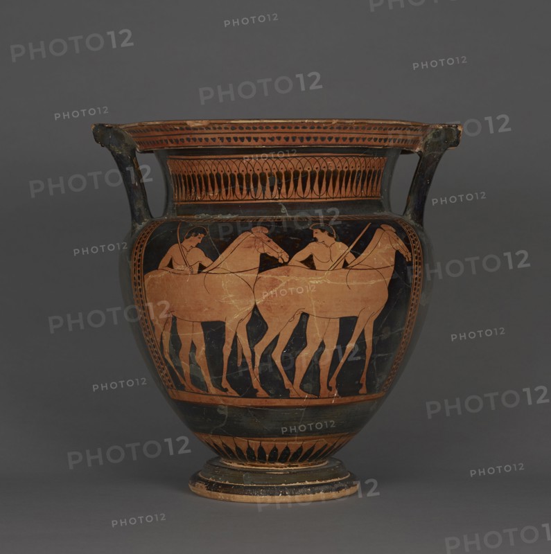 Mixing Vessel with Youths and Horses; Attributed to Myson, Greek, Attic, active 500 - 475 B.C., Athens, Greece; about 480 B.C