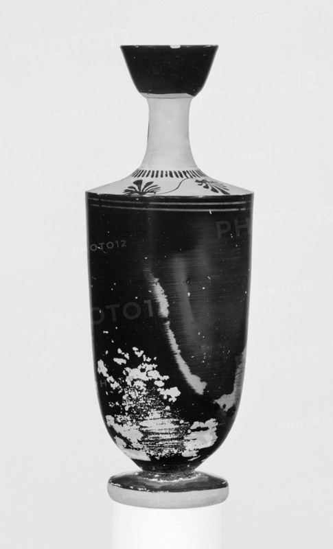 Attic Lekythos, Black Body, Athens, Greece; about 470 B.C; Terracotta; 20.8 × 7.7 cm, 8 3,16 × 3 1,16 in