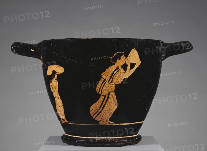 Cup with a Woman Drinking in a Storeroom; Athens, Greece; about 470 - 460 B.C; Terracotta; 15.3 × 27.5 × 17.9 cm