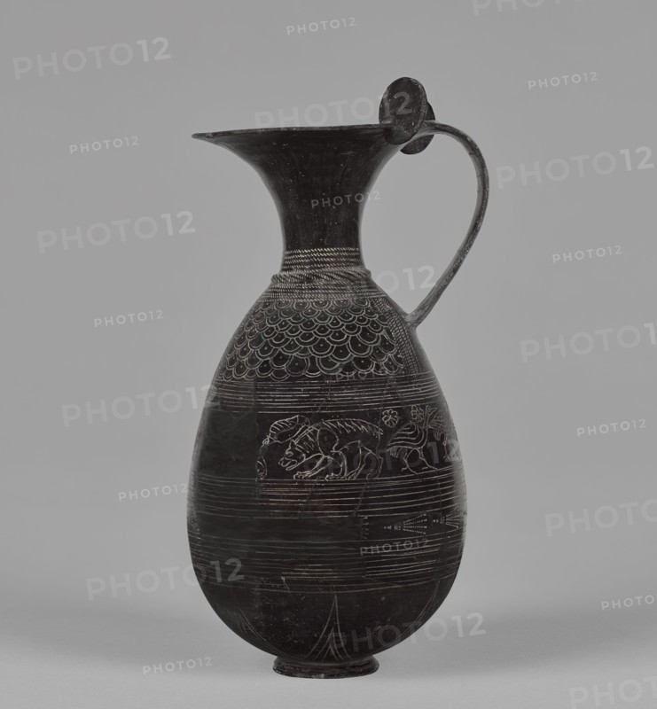 Pitcher with Incised Decoration; Etruria; 640 - 620 B.C; Terracotta; 23.9 × 10.7 cm, 9 7,16 × 4 3,16 in