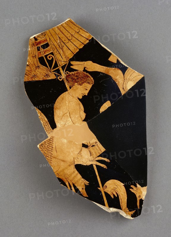 Mixing Vessel Fragment with Scylla; Black Fury Group, Greek, Apulian, active early 300s B.C., Apulia, South Italy; about 375