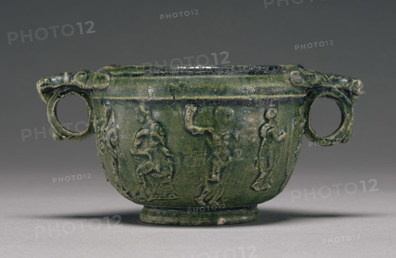 Lead-Glazed Skyphos; 50 B.C. - A.D. 50; Terracotta; 6.4 × 13.3 × 8.6 cm, 2 1,2 × 5 1,4 × 3 3,8 in
