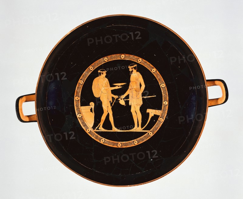 Wine Cup with Symposion Scenes; Attributed to the Euaion Painter, Greek, Attic, active about 460 - 440 B.C., Athens, Greece
