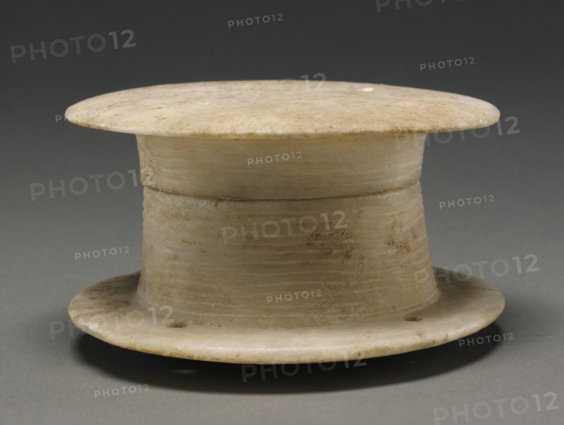 Lidded Spool-Shaped Box with Incised Lines; Cyclades, Greece; 2700–2200 B.C; Marble; 4.9 × 8.6 cm, 1 15,16 × 3 3,8 in