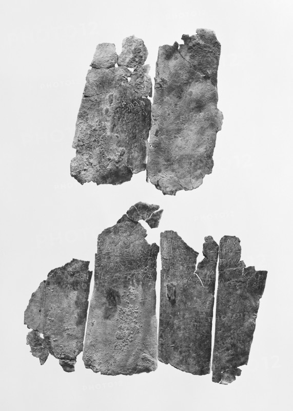 Lamella Fragment, comprised of 6 unjoined fragments, Selinunte, Sicily, Italy; 4th century B.C; Lead