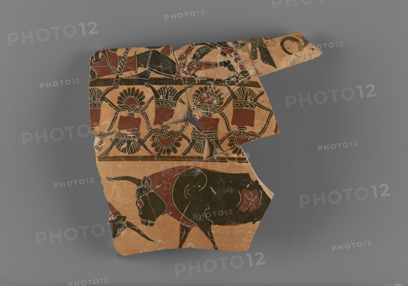 Attic Black-Figure Dinos Fragment, comprised of 7 Joined Fragments, Attributed to Kyllenios Painter; Athens, Greece; about 570