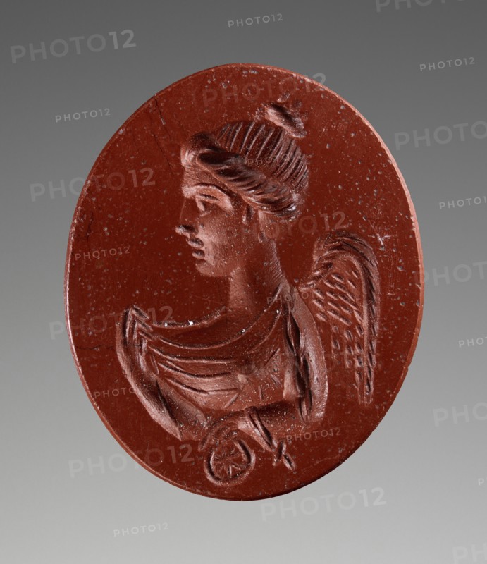 Engraved Gem with Nemesis; 2nd century; Red jasper; 1.7 × 1.4 × 0.3 cm, 11,16 × 9,16 × 1,8 in