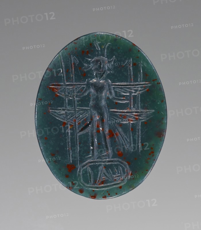 One of Ninet, Engraved, Gems, Cameos and Bullae; Roman Empire; 2nd - 4th century; Bloodstone; 1.4 x 1.1 cm, 9,16 x 7,16 in