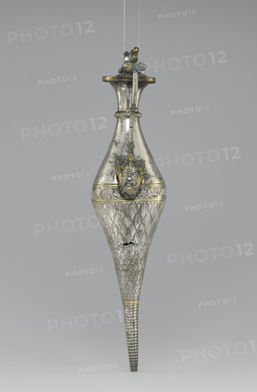Spouted Jar with Satyr Heads; Roman Empire; 400–600; Gilded silver; 37.9 × 15 × 8.8 cm, 14 15,16 × 5 7,8 × 3 7,16 in