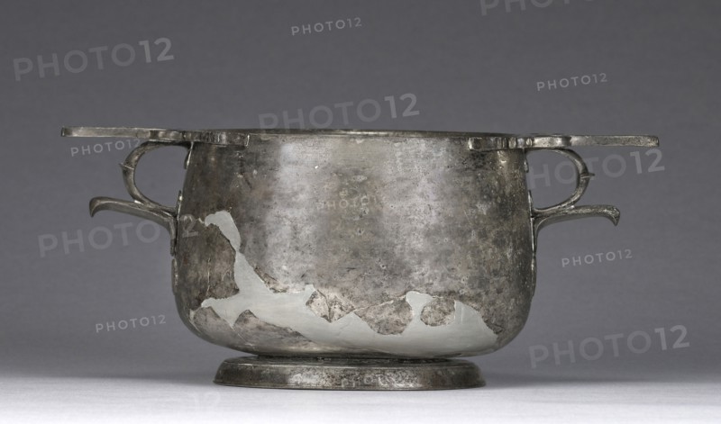 One of Two Skyphoi; Eastern Mediterranean; 100 - 50 B.C; Silver; 8.8 × 20.2 cm, 0.573 kg, 3 7,16 × 7 15,16 in., 1.2632 lb