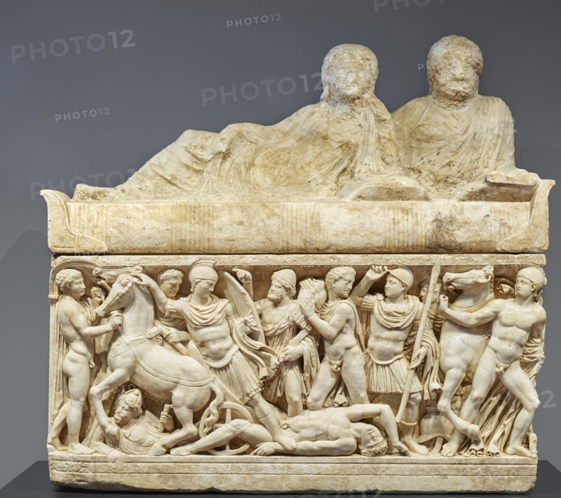 Sarcophagus; made in an Attic workshop; Athens, Greece; A.D. 180–220; Marble; 134 × 147 × 211 cm, 52 3,4 × 57 7,8 × 83 1,16 in