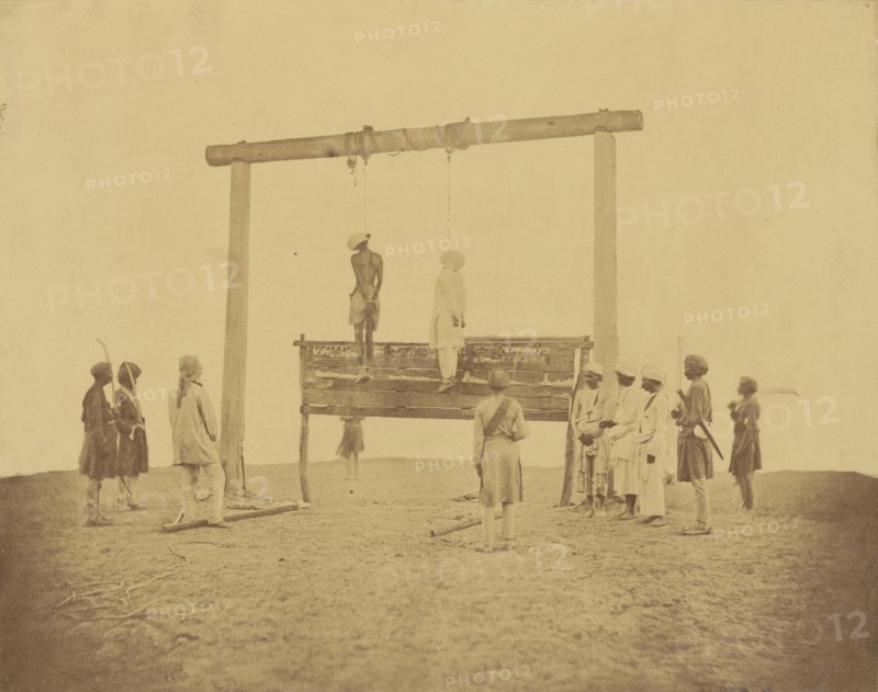 Retribution, Hanging Mutineers; Felice Beato, 1832 - 1909, 1858; Albumen silver print