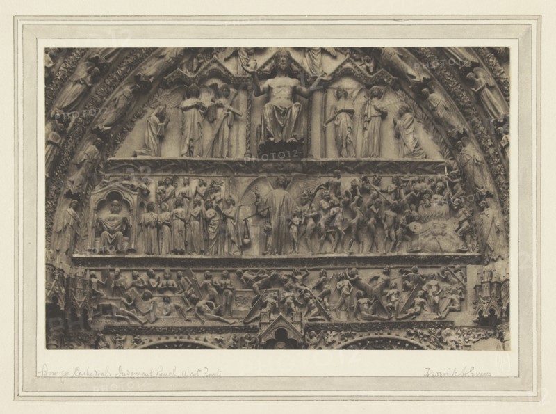 Bourges Cathedral: Judgment Panel, West Front; Frederick H. Evans, British, 1853 - 1943, 1899; Platinum print; 18.6 x 28.5 cm