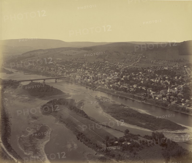 Aerial view of a town; William H. Rau, American, 1855 - 1920, 1899; Albumen silver print