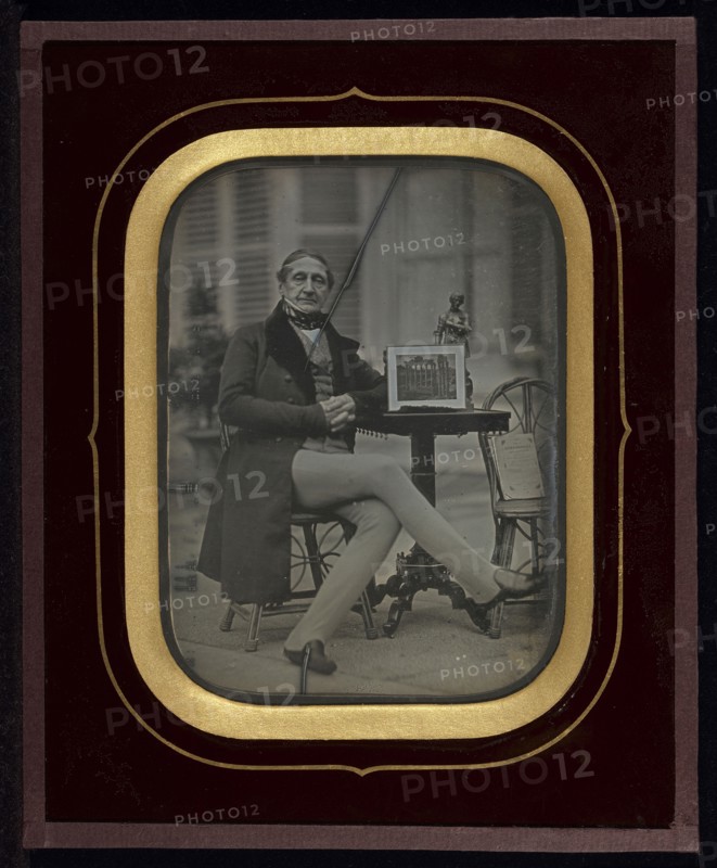 Self-Portrait with Daguerreotype of Roman Forum; Jean-Gabriel Eynard, Swiss, 1775 - 1863, about 1845; Daguerreotype