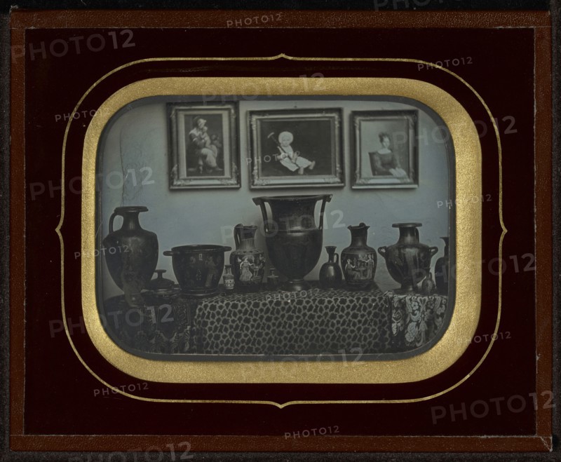 Still Life of Greek Vases and Three Paintings; Jean-Gabriel Eynard, Swiss, 1775 - 1863, about 1850; Daguerreotype