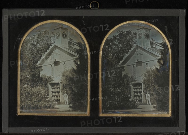 Clock Tower House with Apiary; Jean-Gabriel Eynard, Swiss, 1775 - 1863, about 1852; Stereograph, Daguerreotype