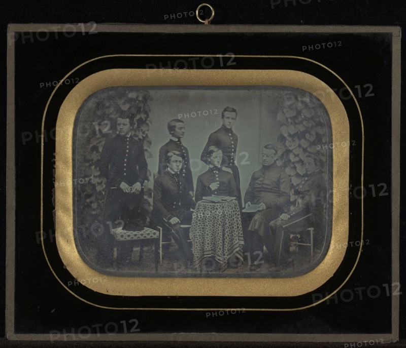 Portrait of six boys in military school uniforms with their teacher; Jean-Gabriel Eynard, Swiss, 1775 - 1863, 1851