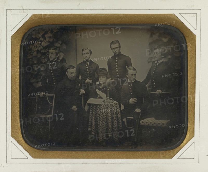 Portrait of six boys in military school uniforms with their headmaster at Beaulieu; Jean-Gabriel Eynard, Swiss, 1775 - 1863