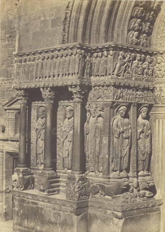 Left side of the Main Portal of Saint-Trophime with Evangelists and the Blessed, Arles; Charles Nègre, French, 1820 - 1880